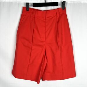 COS‎ Women sz 2 Trouser Bermuda Pleated Shorts Linen Blend Red/Orange Old Money